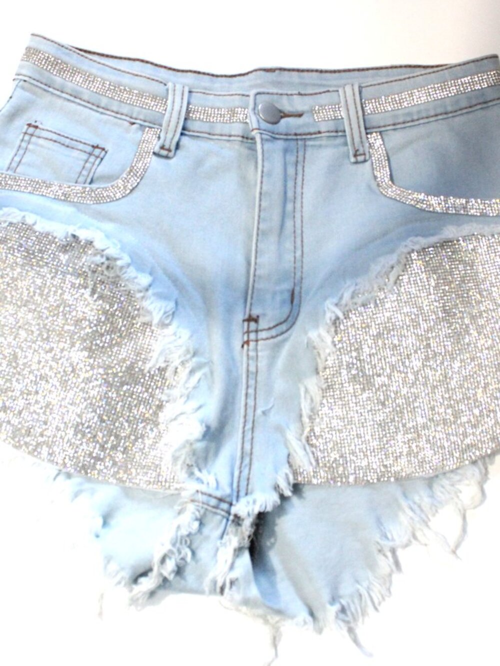 Unbranded Rhinetone Bling Shorts, Denim with Spandex Blend, Size Medium